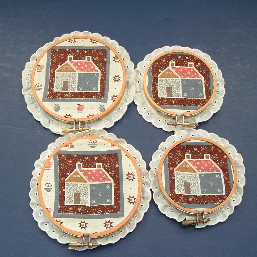 vintage 4 small country fabric wall art in hoops